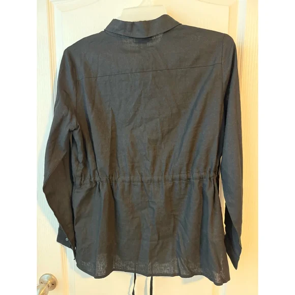 Women's DKNY Black Linen Blend Shirt Size M - Picture 2 of 5